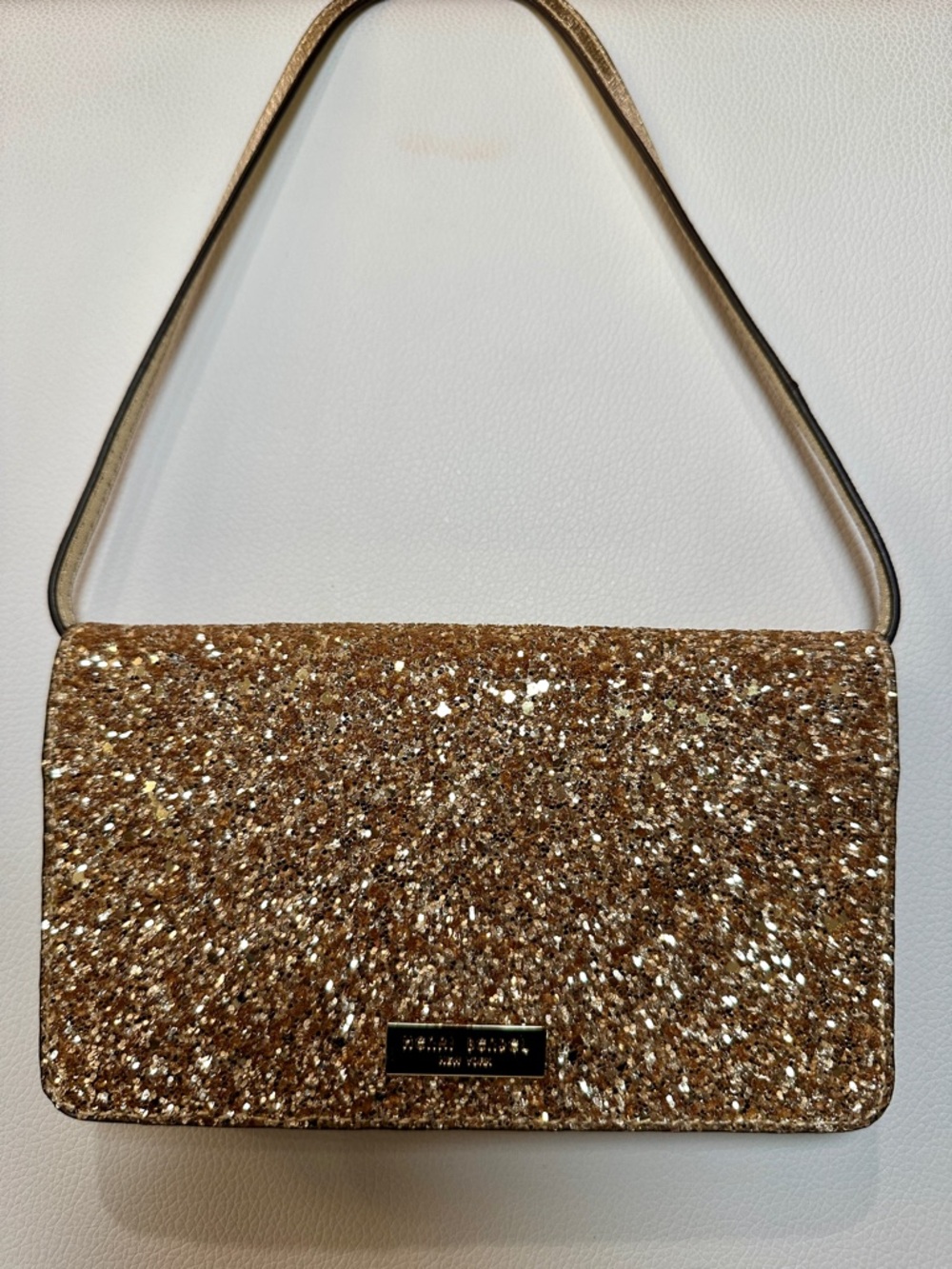Henri Bendel NY Gold ✨Glitter Crossbody Phone Wallet Adjustable Strap - EUC